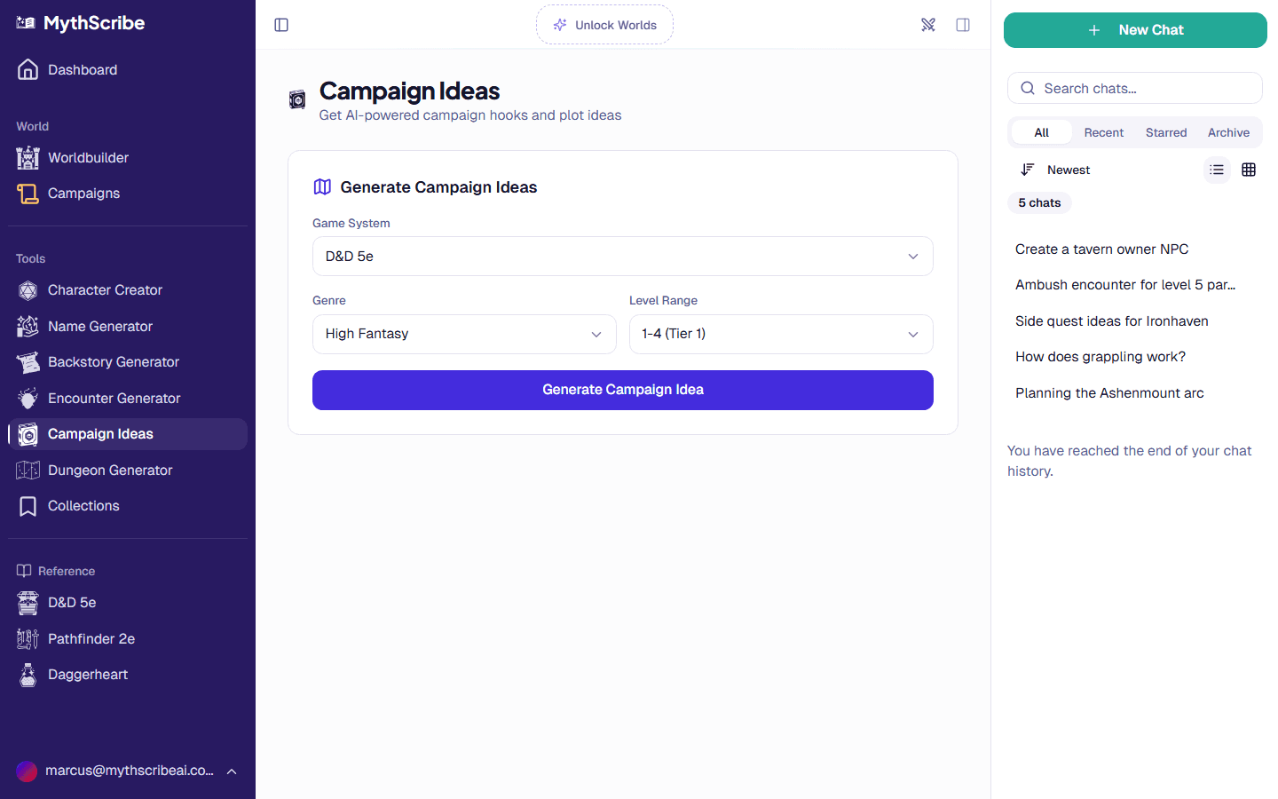 Campaign ideas generator with theme selection and AI-generated arc