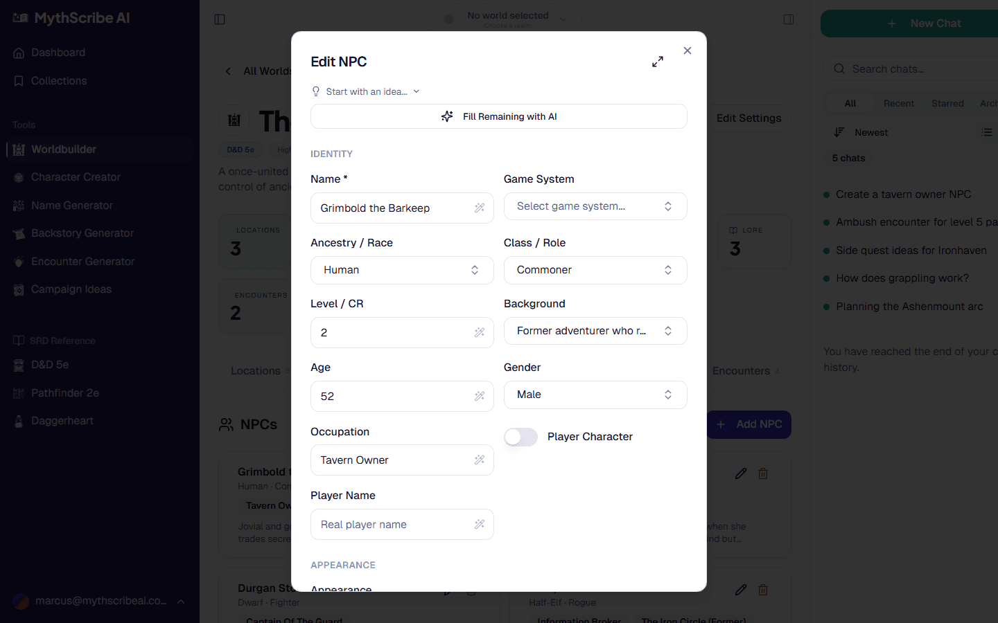Entity creation from chat with stat blocks