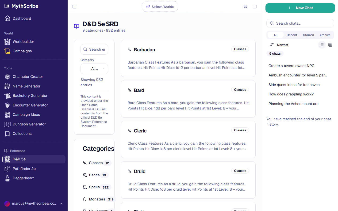 Built-in SRD reference with search